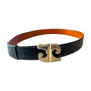 PIERRE CARDIN Belt VINTAGE 70s/80s Aniline Leather Black Cowhide UNISEX Sz 36